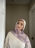 RY42 Lilac Watercolor Floral Hijab Shawl – Soft Purple Bloom Women's Head Scarf (80×180cm) - Raya