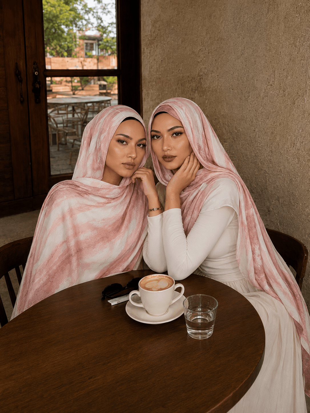 RY420 Peach Pink Marble Mercerized Cotton Jersey Hijab – Soft Stretch Scarf - Raya
