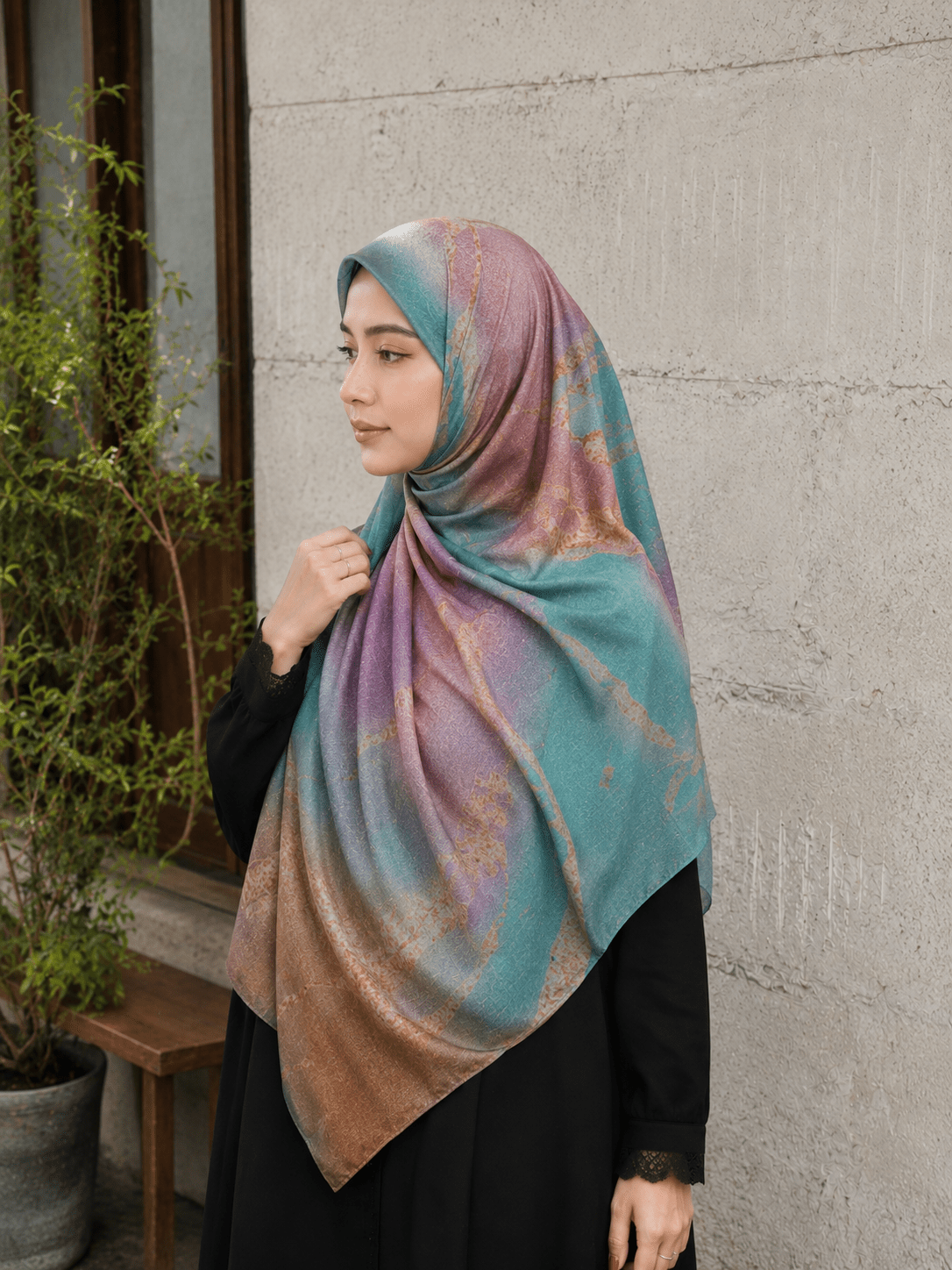 RY421 Aqua Rose Marble Mercerized Cotton Jersey Hijab – Soft Stretch Scarf - Raya