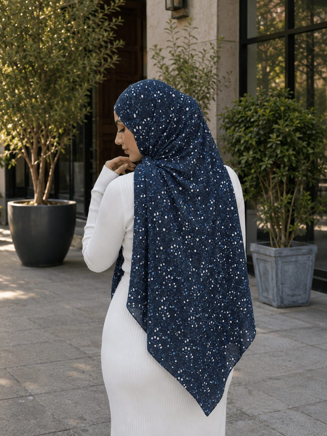 RY422 Deep Navy Speckle Mercerized Cotton Jersey Hijab – Soft Stretch Scarf - Raya