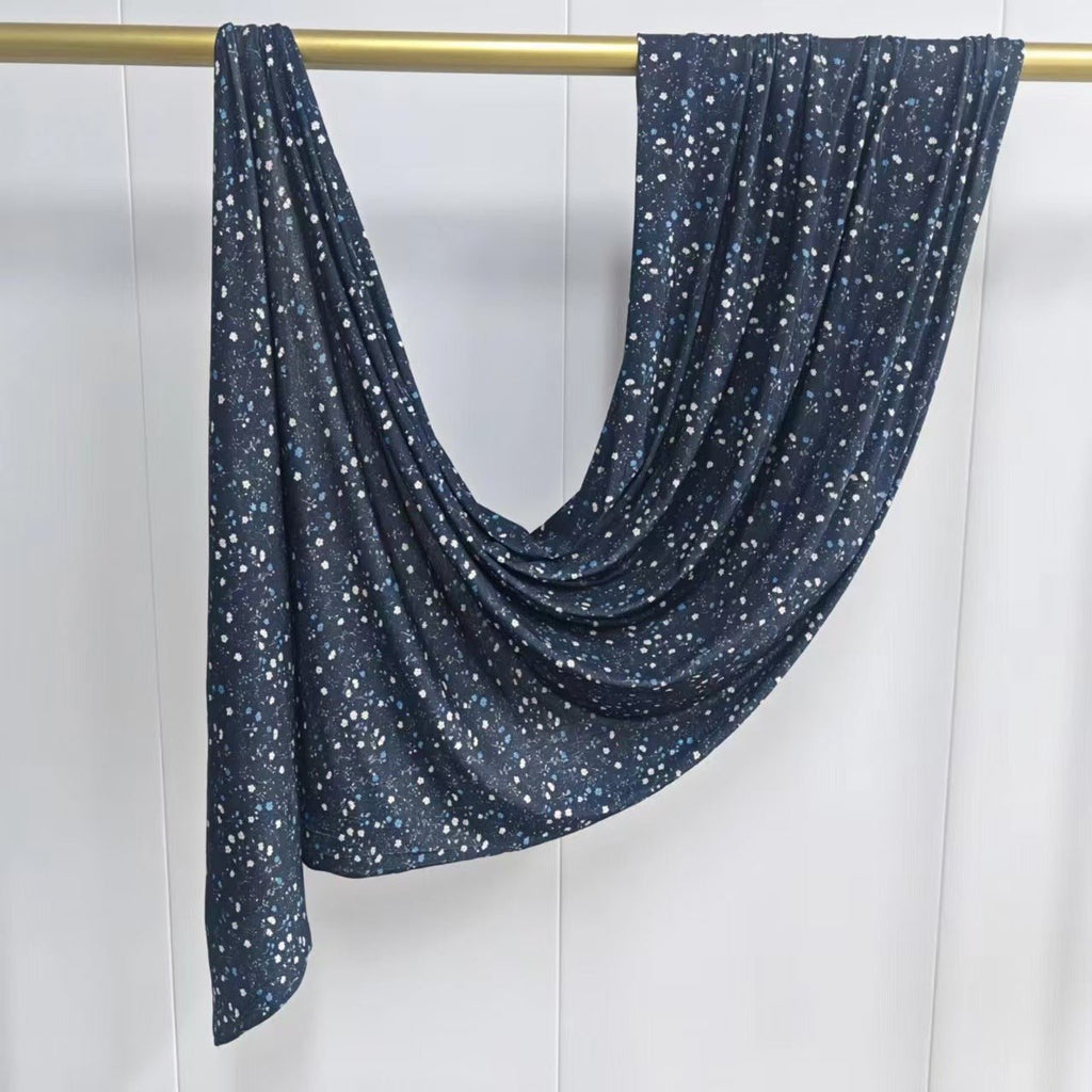 RY422 Deep Navy Speckle Mercerized Cotton Jersey Hijab – Soft Stretch Scarf - Raya