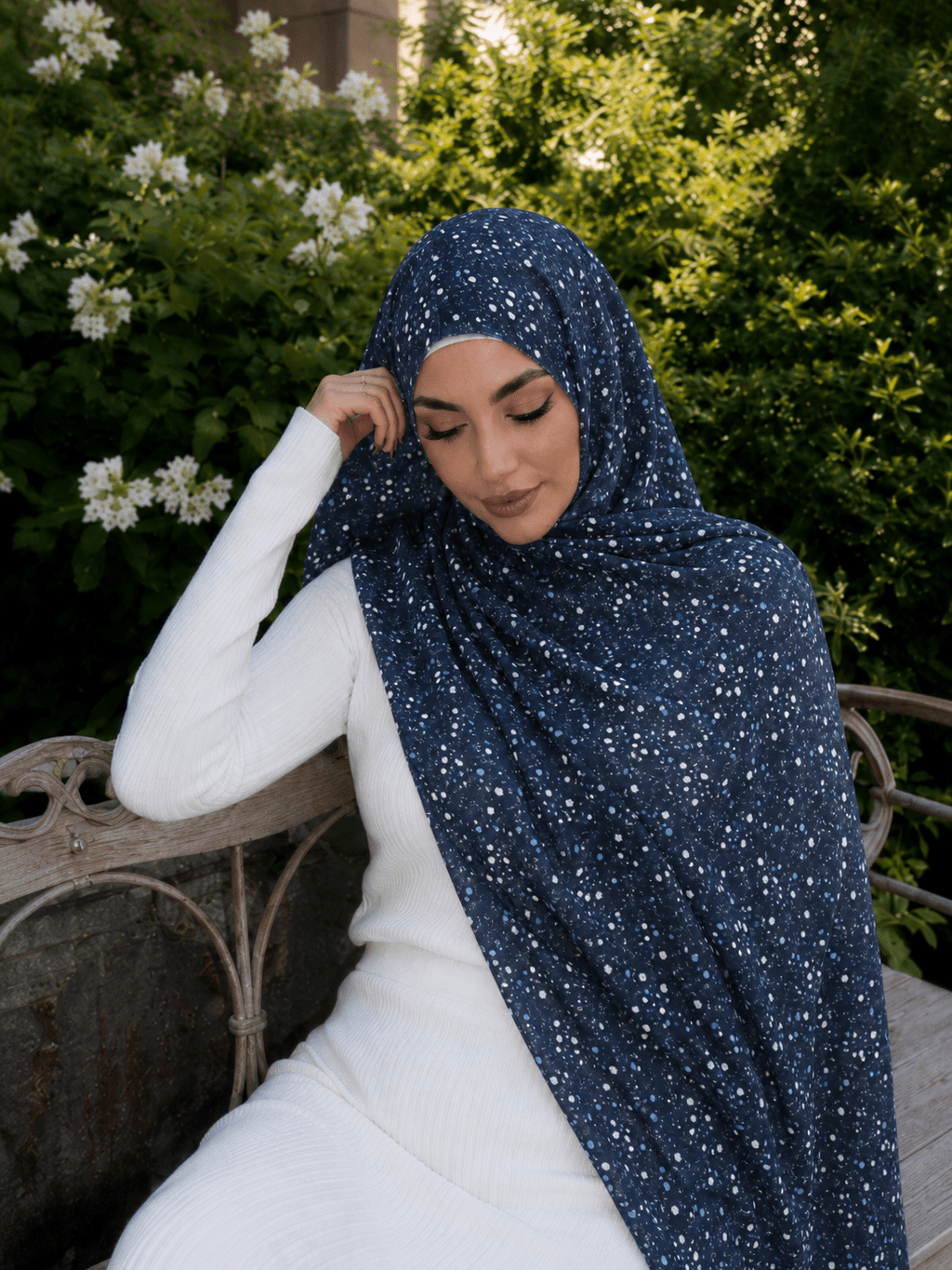RY422 Deep Navy Speckle Mercerized Cotton Jersey Hijab – Soft Stretch Scarf - Raya