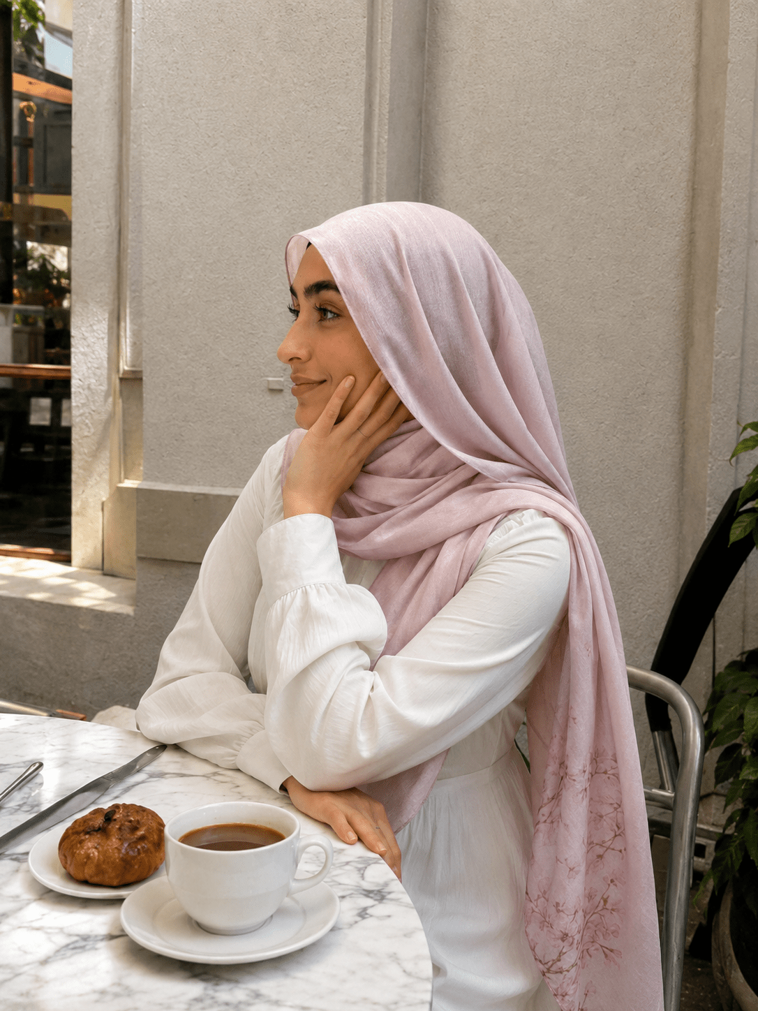 RY423 Blush Pink Floral Mercerized Cotton Jersey Hijab – Soft Stretch Scarf - Raya