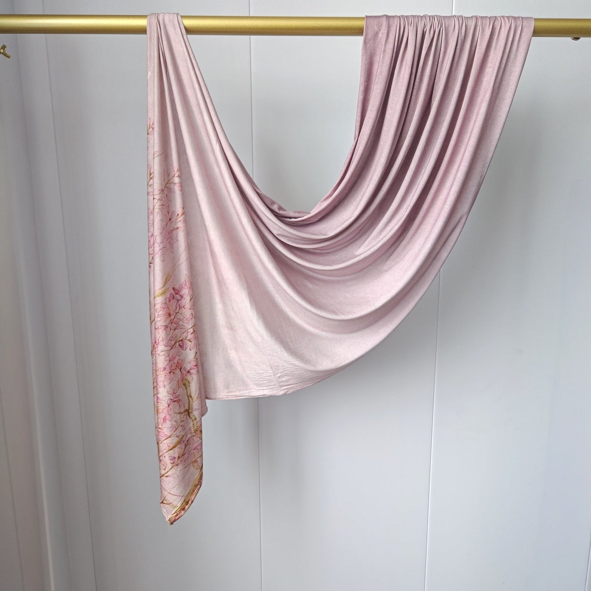 RY423 Blush Pink Floral Mercerized Cotton Jersey Hijab – Soft Stretch Scarf - Raya