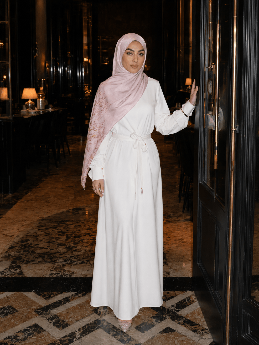 RY423 Blush Pink Floral Mercerized Cotton Jersey Hijab – Soft Stretch Scarf - Raya