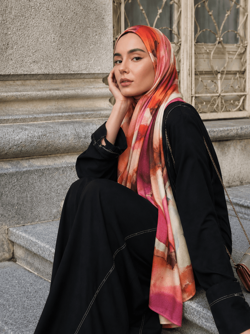 RY425 Terracotta Marble Mercerized Cotton Jersey Hijab – Soft Stretch Scarf - Raya