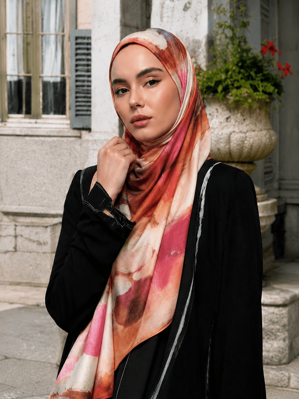 RY425 Terracotta Marble Mercerized Cotton Jersey Hijab – Soft Stretch Scarf - Raya