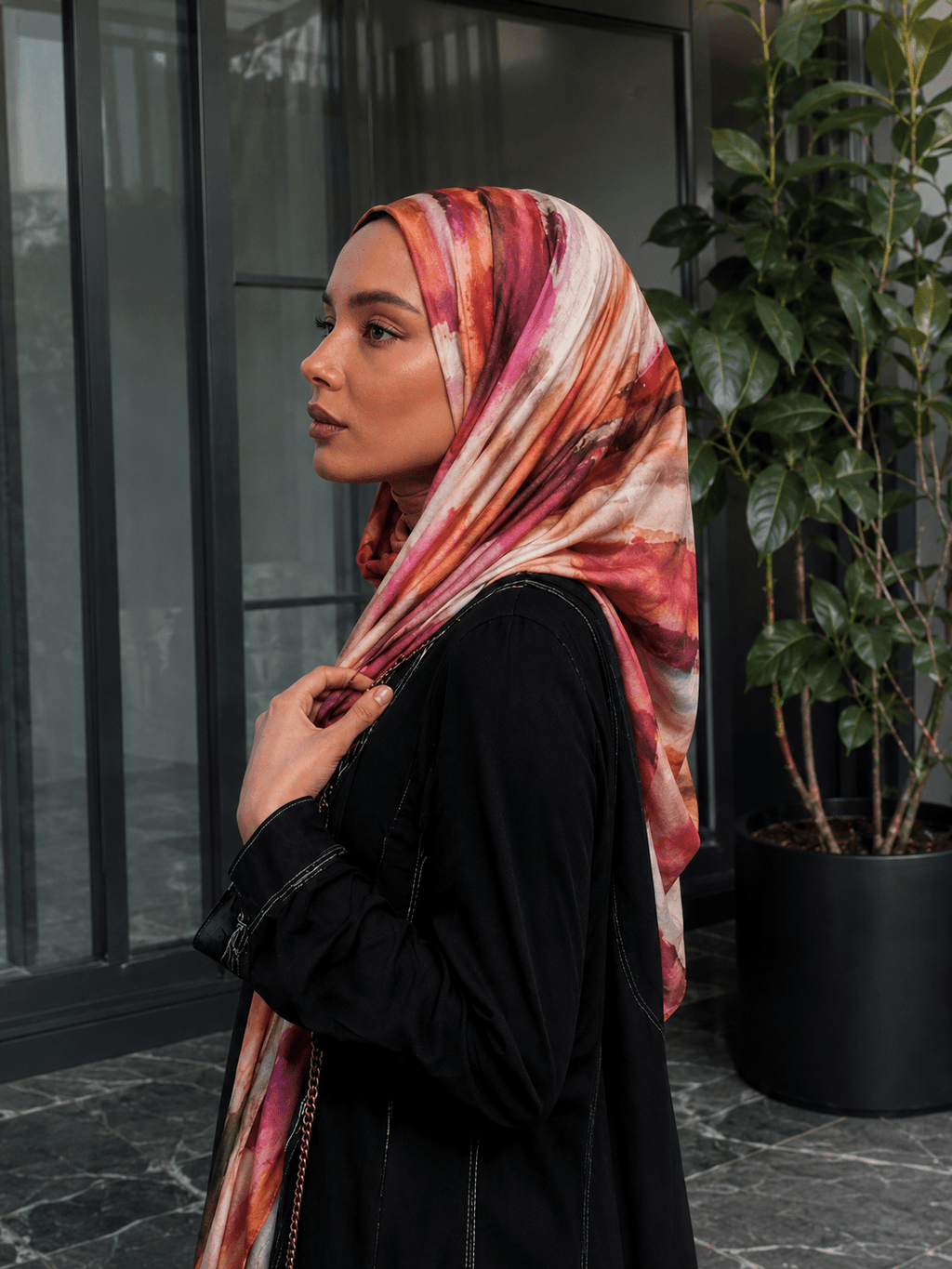 RY425 Terracotta Marble Mercerized Cotton Jersey Hijab – Soft Stretch Scarf - Raya
