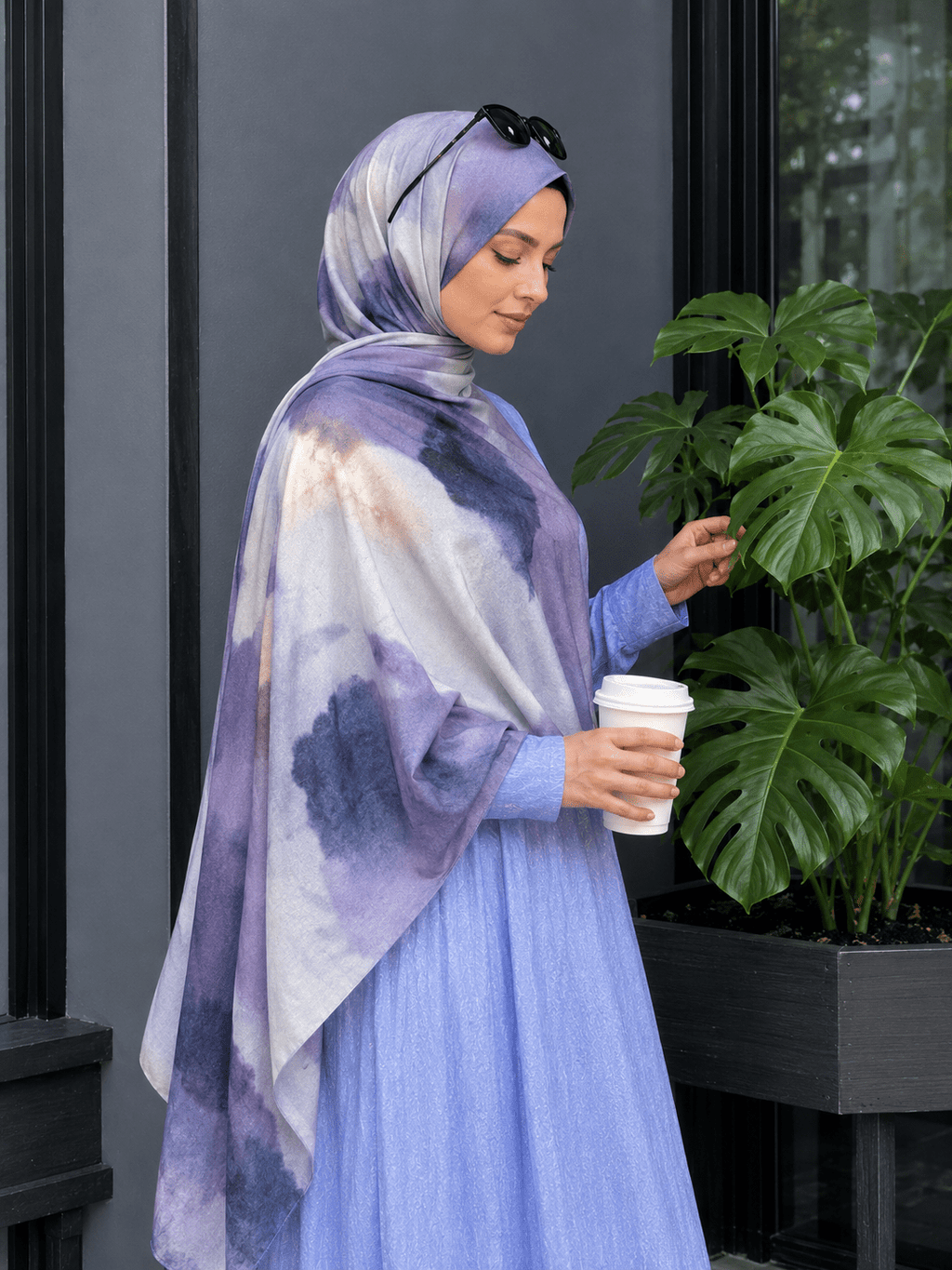 RY427 Smoky Purple Marble Mercerized Cotton Jersey Hijab – Soft Stretch Scarf - Raya