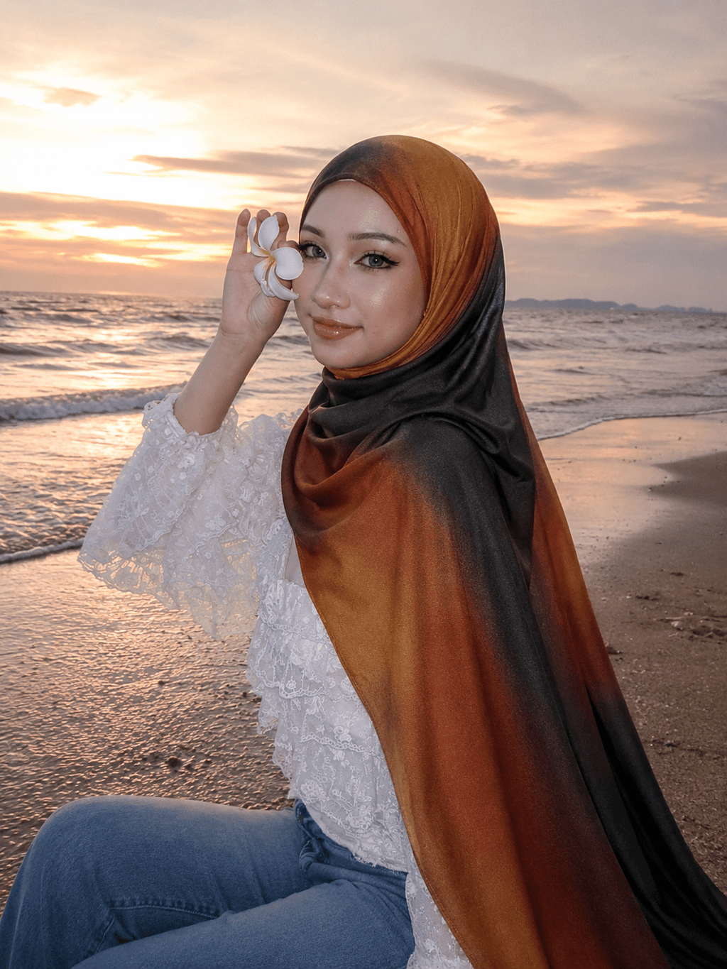 RY429 Bronze Brown Marble Mercerized Cotton Jersey Hijab – Soft Stretch Scarf - Raya