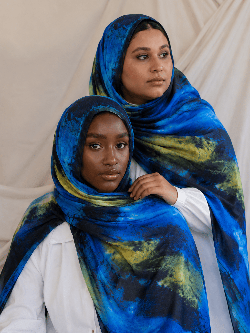 RY430 Ocean Blue Marble Mercerized Cotton Jersey Hijab – Soft Stretch Scarf - Raya