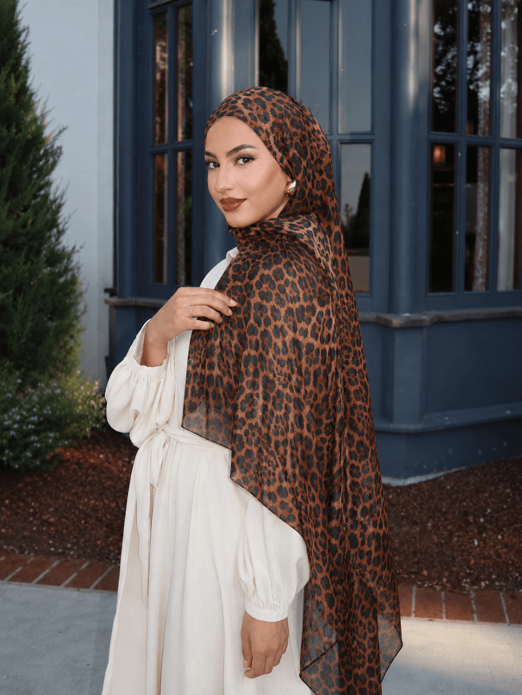 RY431 Leopard Print Mercerized Cotton Jersey Hijab – Soft Stretch Scarf - Raya