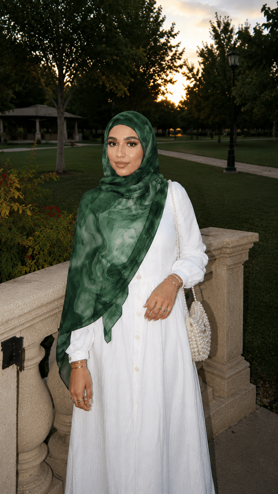 RY44 Forest Green Marble Ink Hijab Shawl – Emerald Watercolor Women's Head Scarf (80×180cm) - Raya