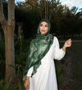 RY44 Forest Green Marble Ink Hijab Shawl – Emerald Watercolor Women's Head Scarf (80×180cm) - Raya