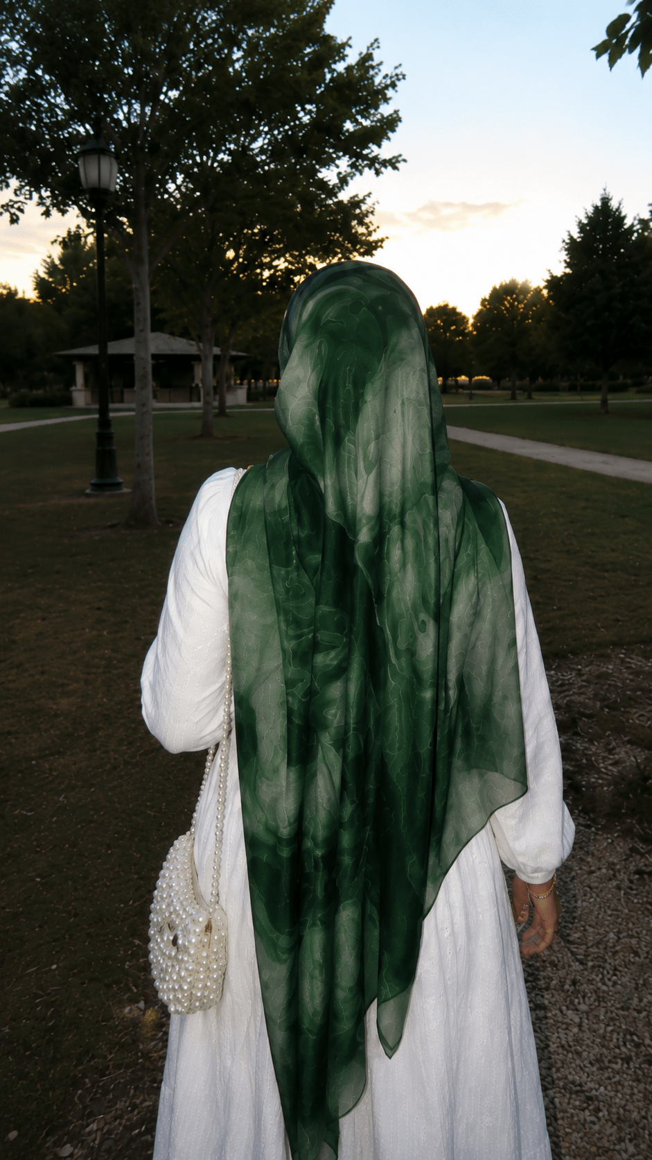 RY44 Forest Green Marble Ink Hijab Shawl – Emerald Watercolor Women's Head Scarf (80×180cm) - Raya