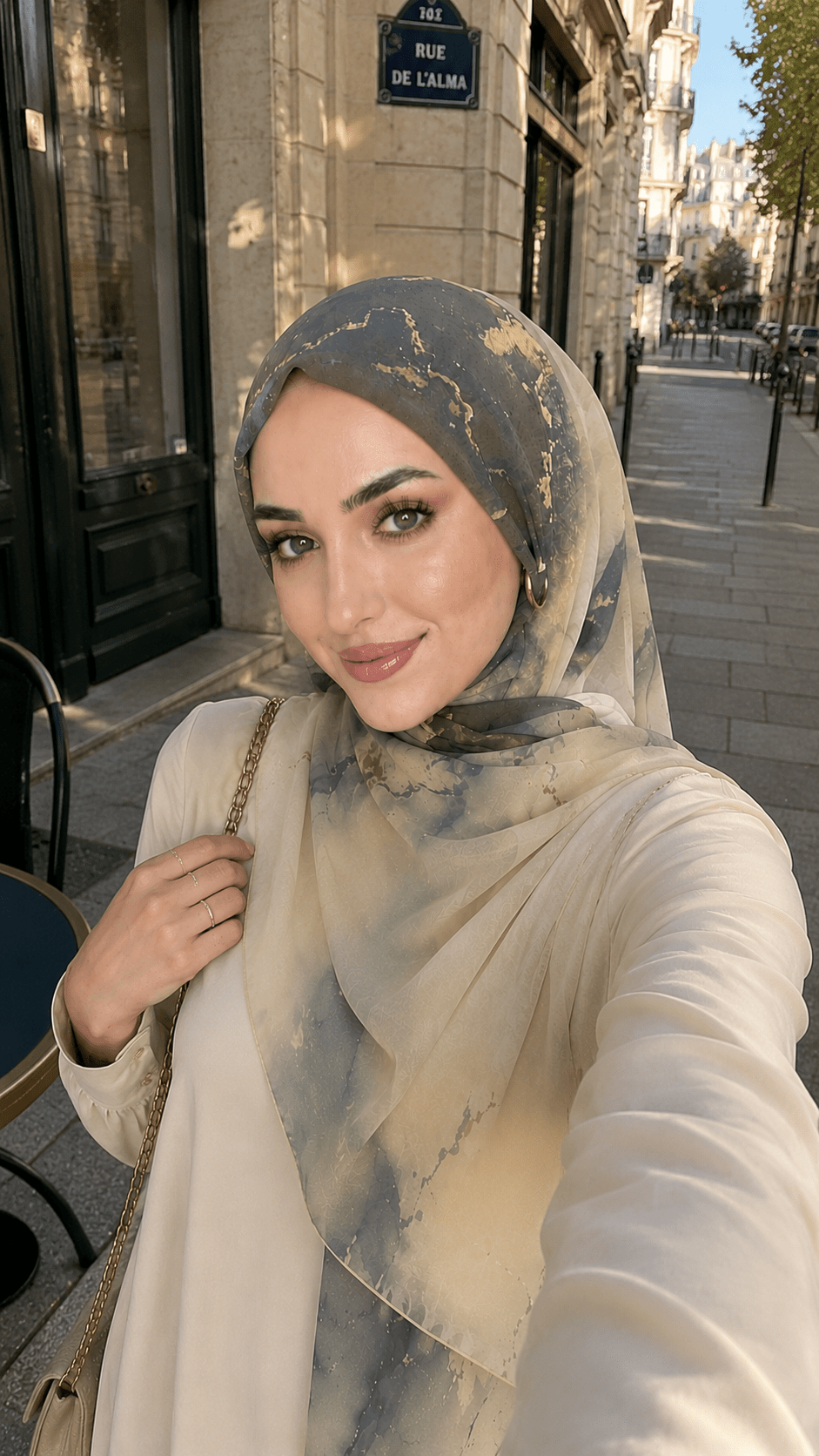 RY47 Grey Blue Gold Foil Marble Hijab Shawl – Luxury Watercolor Ombre Women's Head Scarf (80×180cm) - Raya