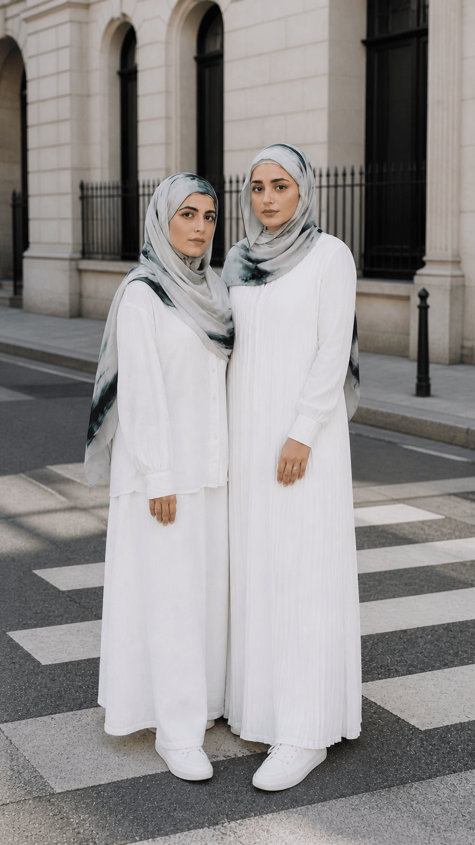 RY48 White Grey Ink Marble Hijab Shawl – Minimalist Watercolor Women's Head Scarf (80×180cm) - Raya