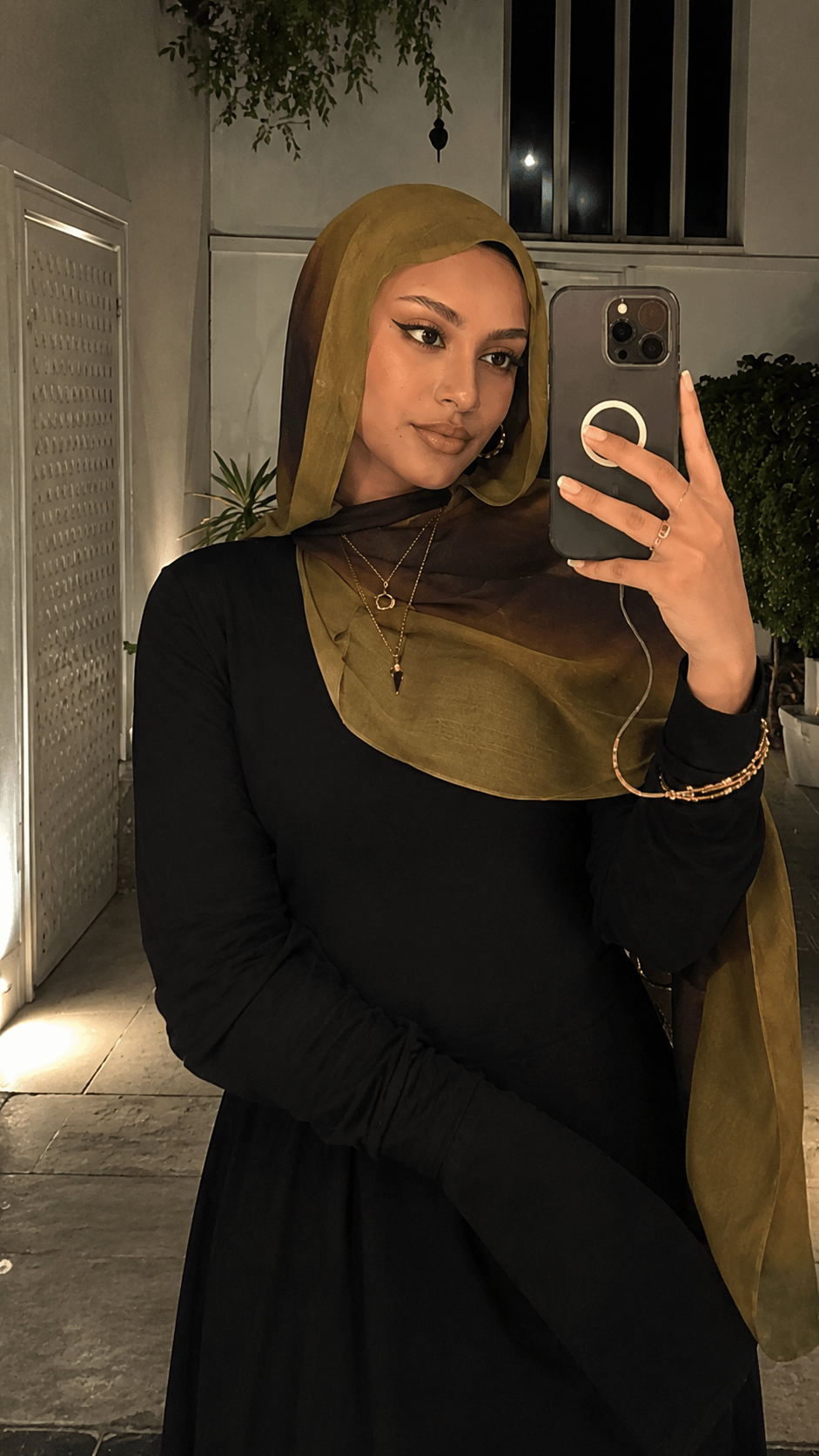 RY50 Olive Green to Brown Purple Ombre Hijab Shawl – Watercolor Gradient Women's Head Scarf (80×180cm) - Raya