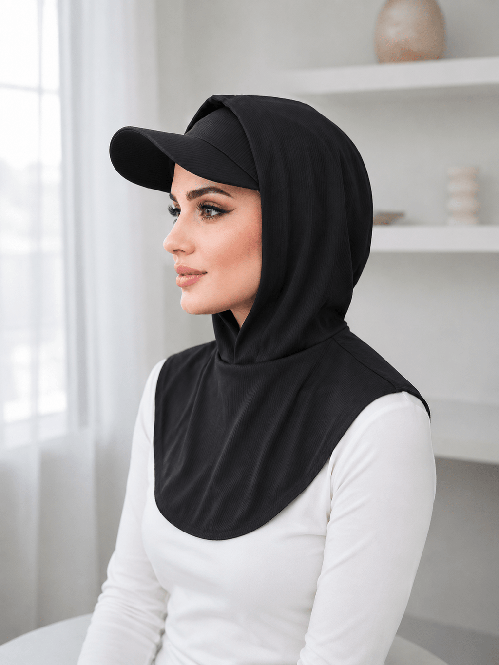 RY501 Ribbed Sun Protection Hijab Cap with Visor – Full Coverage Neck Cover - Raya