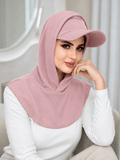 RY503 Blush Pink Ribbed Sun Protection Hijab Cap with Visor – Full Neck Cover - Raya