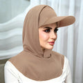 RY505 Camel Beige Ribbed Sun Protection Hijab Cap with Visor – Full Neck Cover - Raya