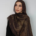 RY52 Dark Brown Gold Metallic Flow Hijab Shawl – Bronze Shimmer Watercolor Women's Head Scarf (80×180cm) - Raya