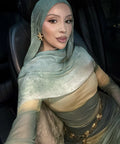 RY55 Mint Green to Gold Camel Ombre Hijab Shawl – Watercolor Gradient Women's Head Scarf (80×180cm) - Raya