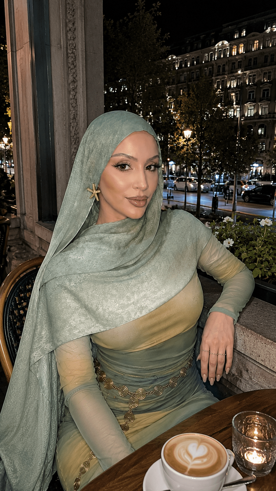 RY55 Mint Green to Gold Camel Ombre Hijab Shawl – Watercolor Gradient Women's Head Scarf (80×180cm) - Raya