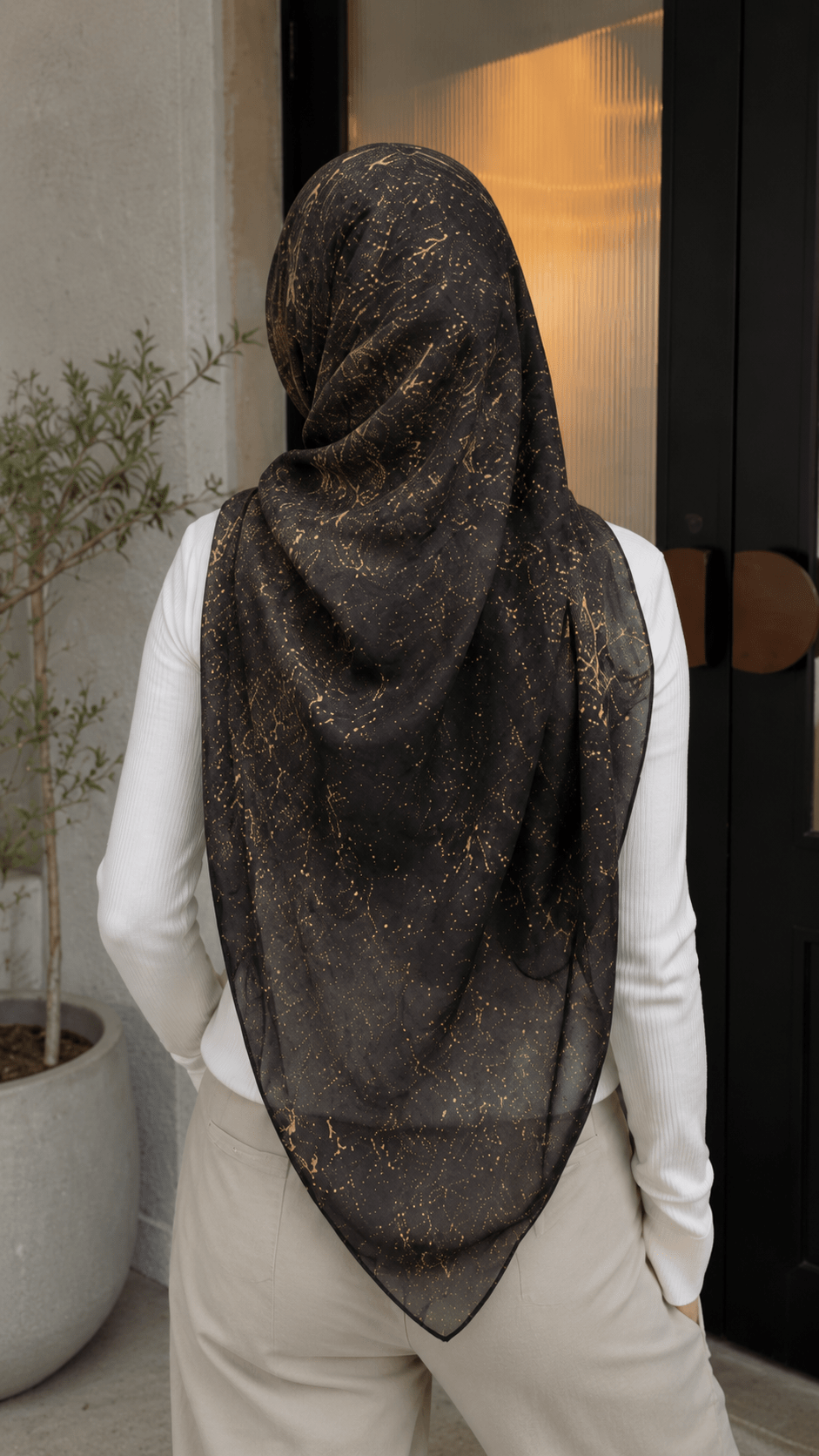 RY59 Olive Brown Gold Jacquard Floral Hijab Shawl – Metallic Shimmer Women's Head Scarf (80×180cm) - Raya