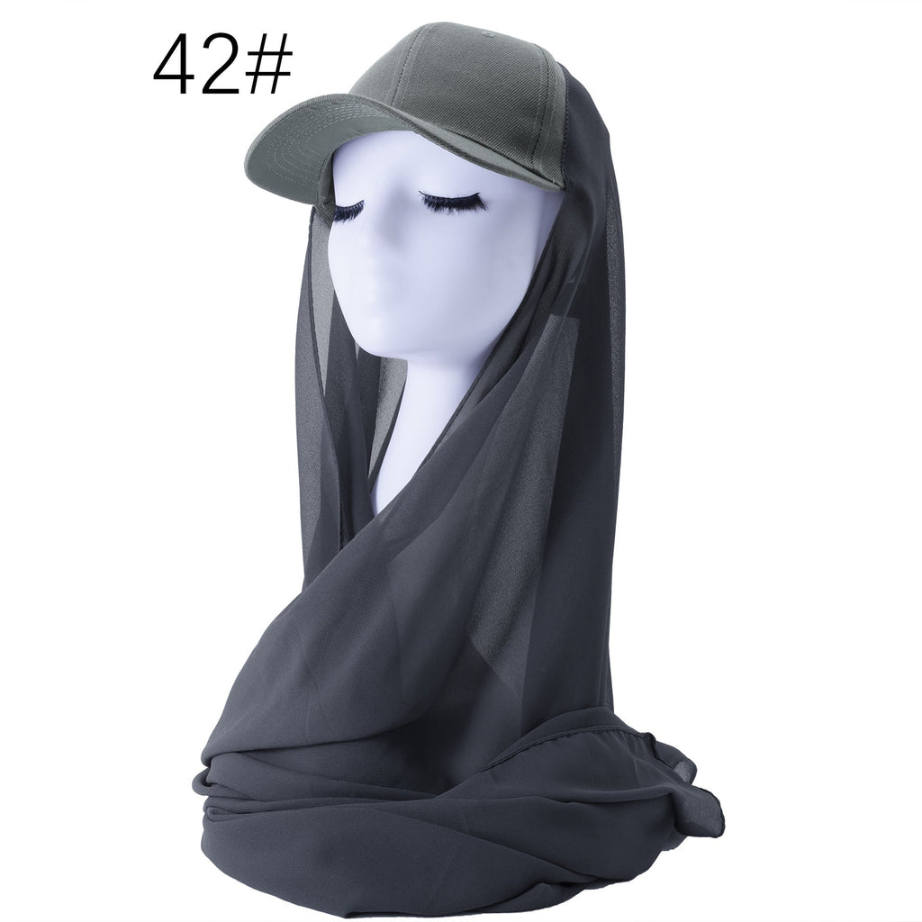 RY601 Charcoal Chiffon Hijab Baseball Cap – Sun Protection Scarf Hat - Raya
