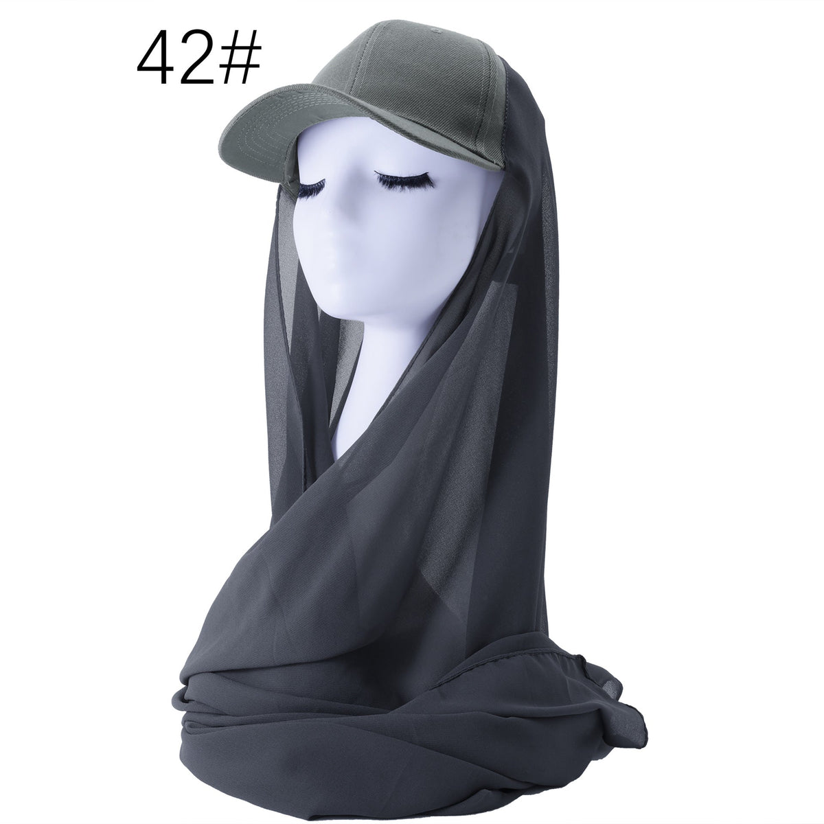 RY601 Charcoal Chiffon Hijab Baseball Cap – Sun Protection Scarf Hat - Raya