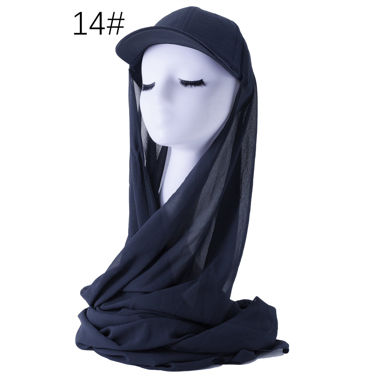 RY605 Navy Blue Chiffon Hijab Baseball Cap – Lightweight Visor Scarf - Raya