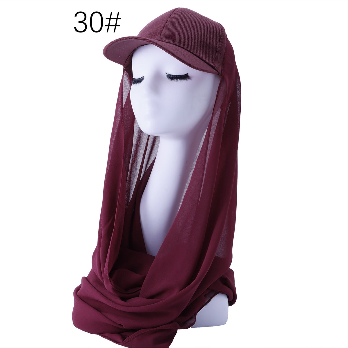 RY606 Burgundy Chiffon Hijab Baseball Cap – Lightweight Visor Scarf Hat for Women - Raya