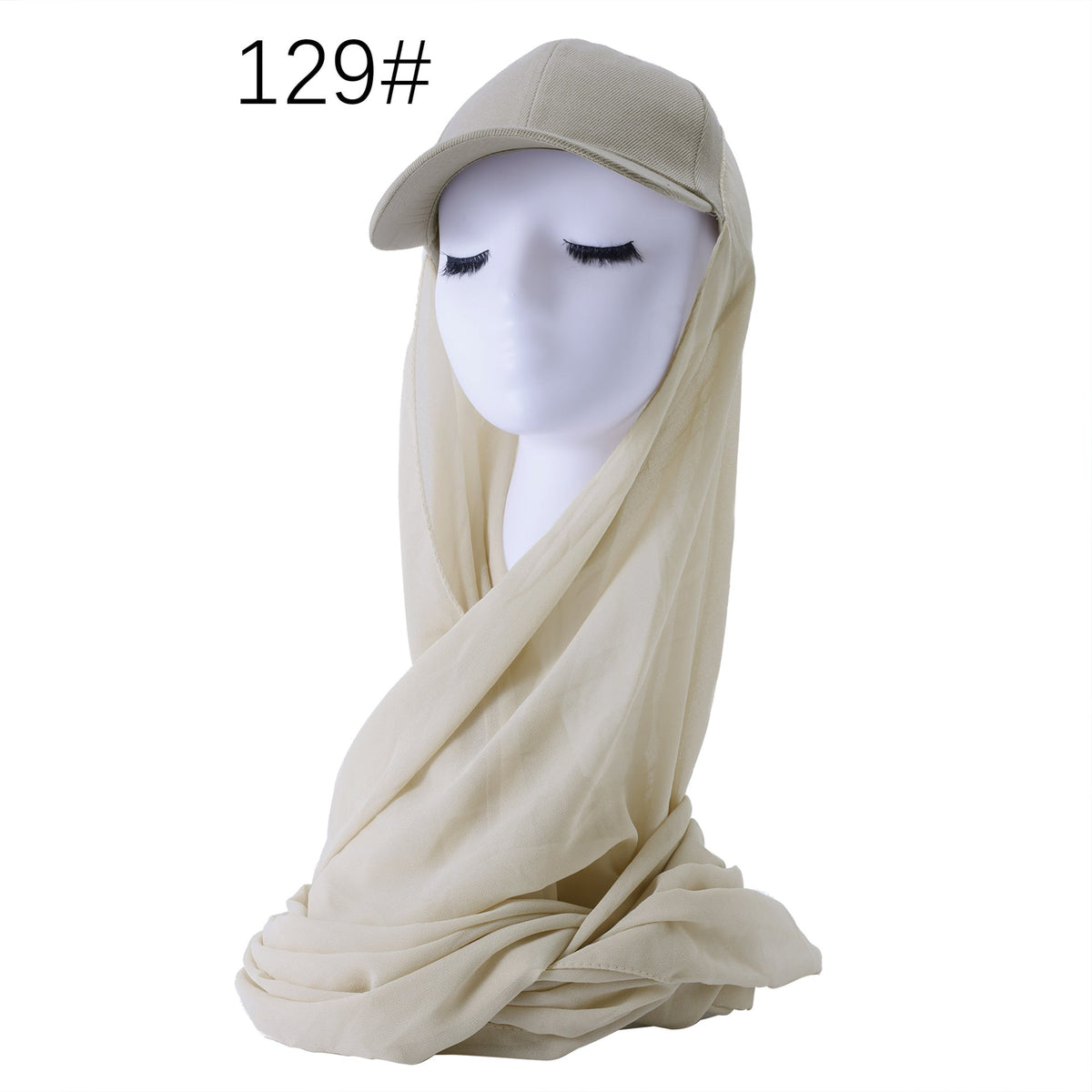 RY608 Ivory Chiffon Hijab Baseball Cap for Women – Solid Color Scarf Hat with Sun Protection - Raya