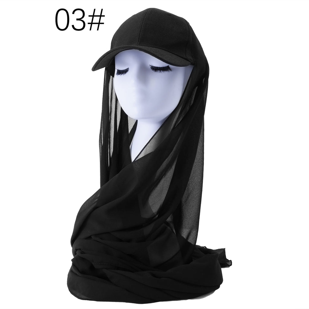 RY609 Black Hat Brim Chiffon Hijab – Women's Baseball Cap Style Ready To Wear Headscarf - Raya