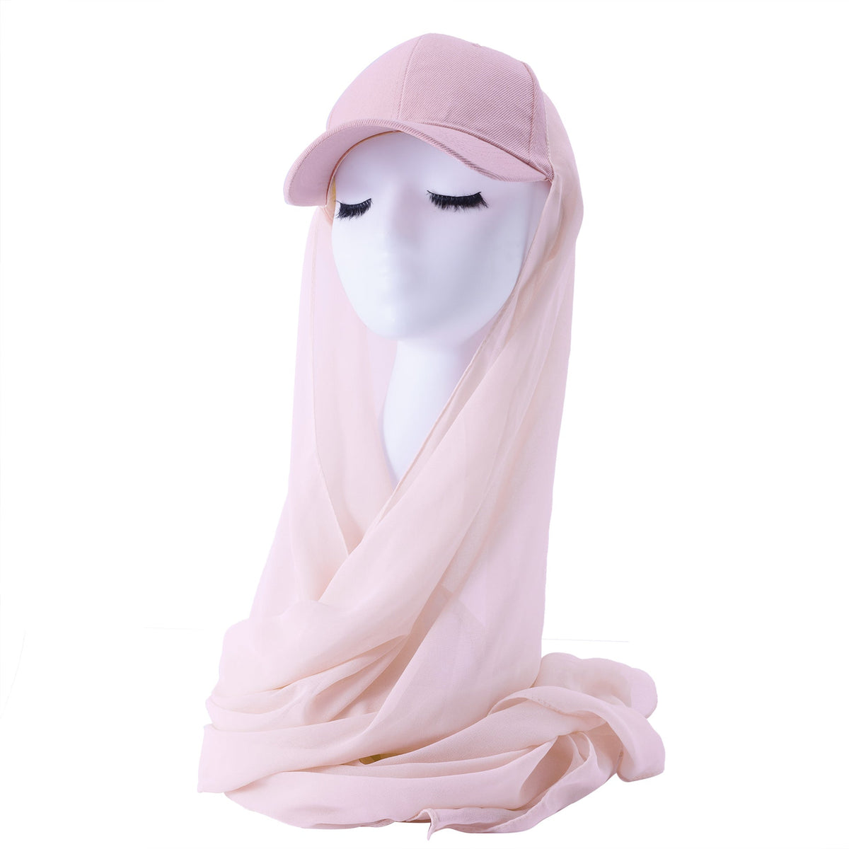 RY611 Light Pink Hat Brim Chiffon Hijab – Women's Baseball Cap Style Ready To Wear Headscarf - Raya