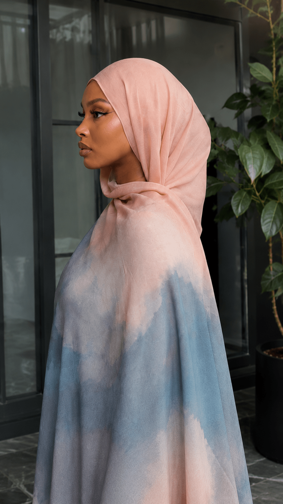 RY63 Rose Pink to Slate Blue Ombre Hijab Shawl – Watercolor Gradient Women's Head Scarf (80×180cm) - Raya