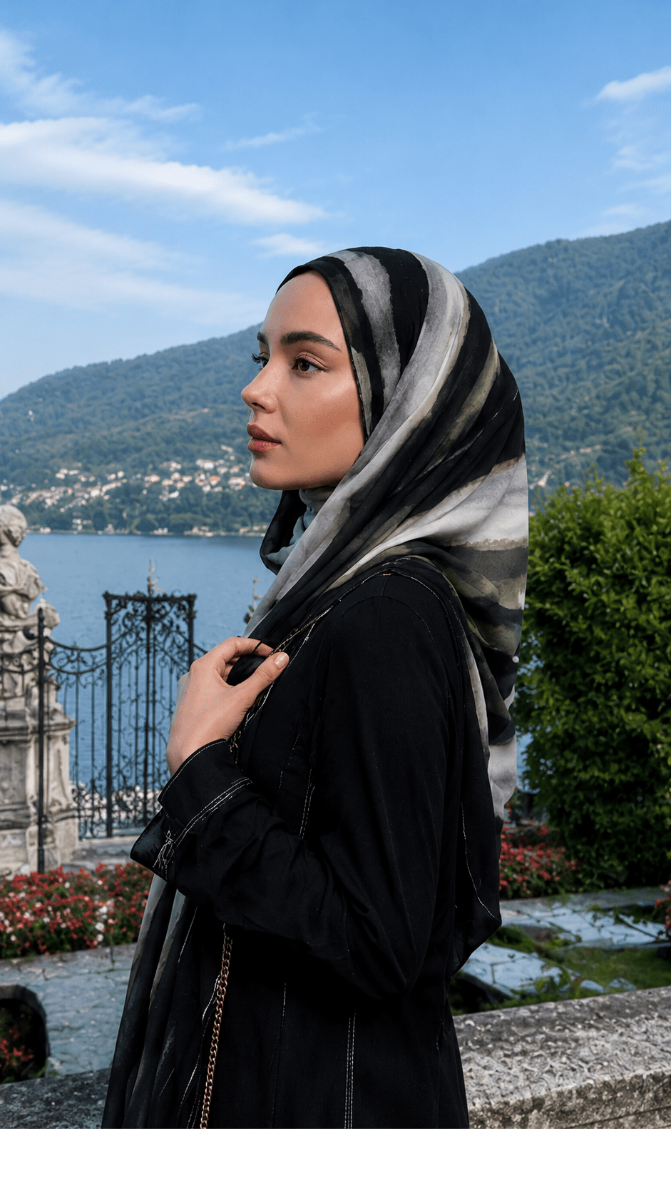 RY66 Black Olive Green Grey Brushstroke Hijab Shawl – Abstract Oil Paint Women's Head Scarf (80×180cm) - Raya