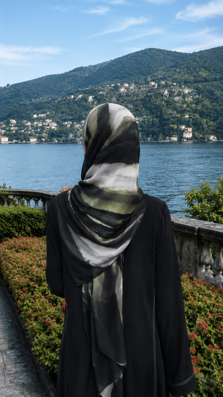 RY66 Black Olive Green Grey Brushstroke Hijab Shawl – Abstract Oil Paint Women's Head Scarf (80×180cm) - Raya