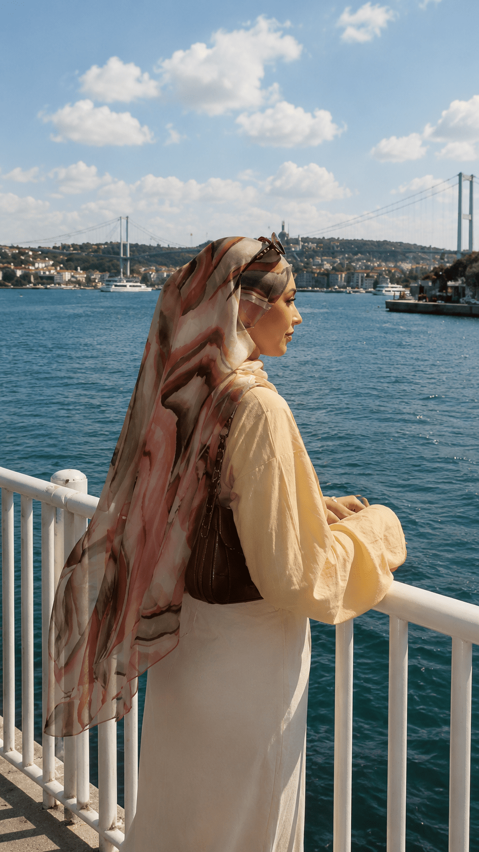 RY72 Camel Brown Black Swirl Marble Hijab Shawl – Agate Watercolor Women's Head Scarf (80×180cm) - Raya