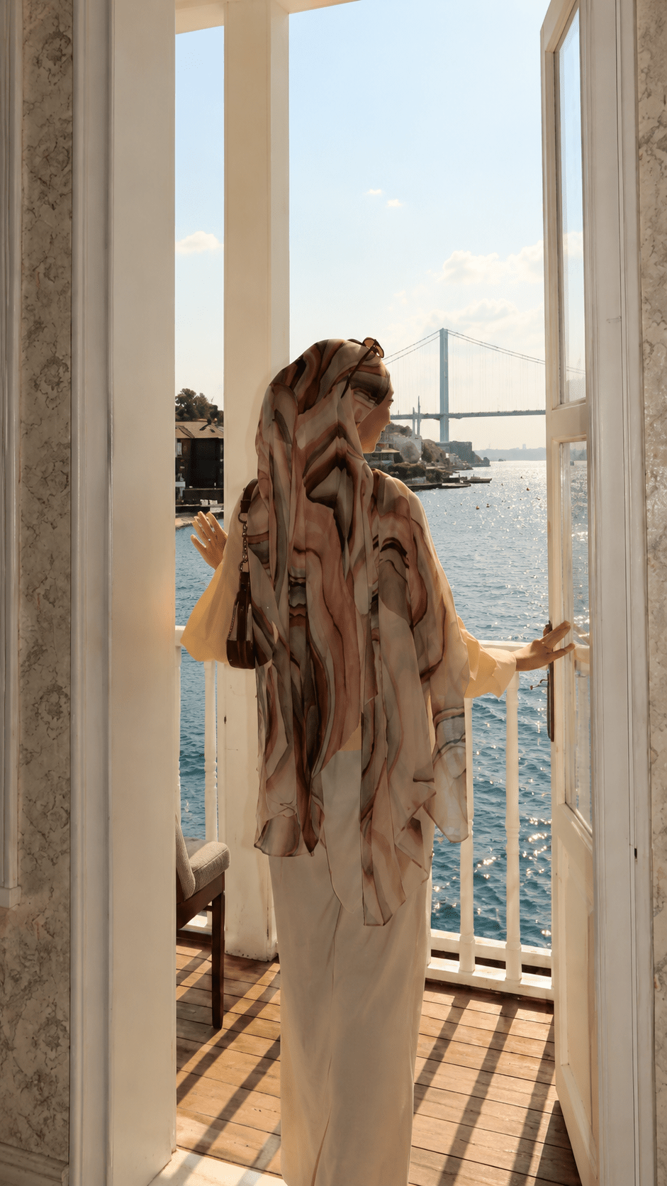 RY72 Camel Brown Black Swirl Marble Hijab Shawl – Agate Watercolor Women's Head Scarf (80×180cm) - Raya