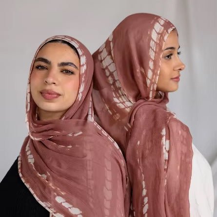 RY97 Rose Brown Gold Diamond Shibori Hijab Shawl – Tie Dye Women's Head Scarf (80×180cm) - Raya