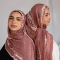 RY97 Rose Brown Gold Diamond Shibori Hijab Shawl – Tie Dye Women's Head Scarf (80×180cm) - Raya