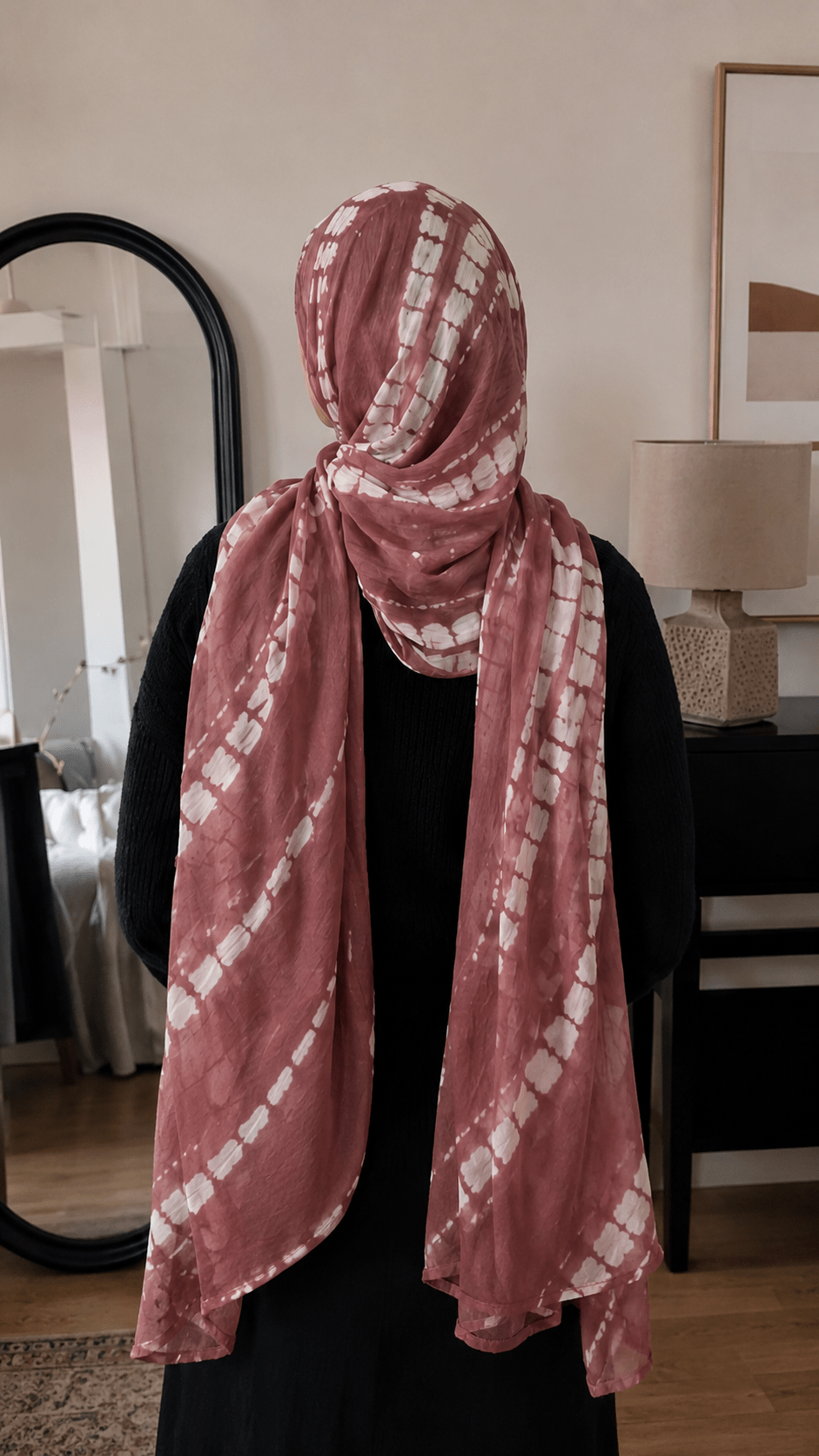 RY97 Rose Brown Gold Diamond Shibori Hijab Shawl – Tie Dye Women's Head Scarf (80×180cm) - Raya